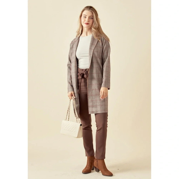 Papaya Plaid Open Front Tan Neutral Coat for Fall Size Medium - Picture 2 of 14